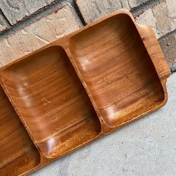 Vintage 3 Section Wooden Organizing Trinket Tray - Picture 3 of 11
